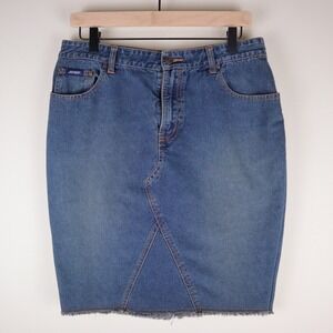 Squeeze Stephen Hardy Denim Back Slit Midi Skirt Size 11/12 Waist 15" Length 22"